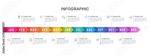 Infographic arrows template for business. 12 Months timeline to success. Presentation, Roadmap, Milestone. Vector illustration.