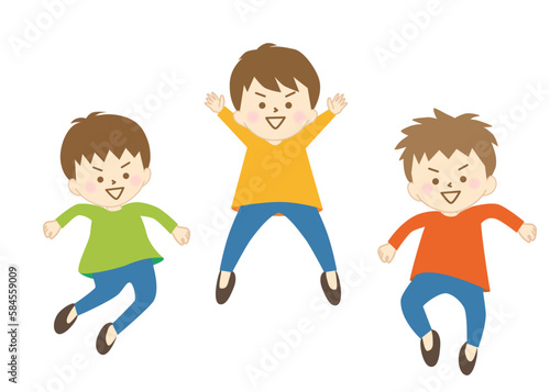 楽しそうに友達とジャンプする男の子