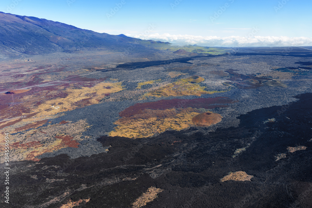 Lifeless Volcanic Landscape in Hawaii Viewed From a Helicopter