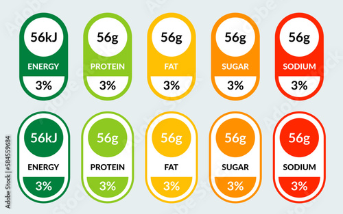 Vector set label nutrition facts information and ingredient information isolated on transparent background.