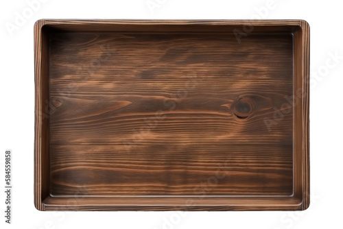 Wooden serving tray  isolated  top down view  transparent background