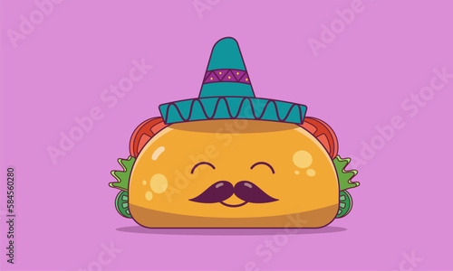 Taco mustache mascot, Taco Cartoon, Cute Taco, Taco cartoon vector illustration photo