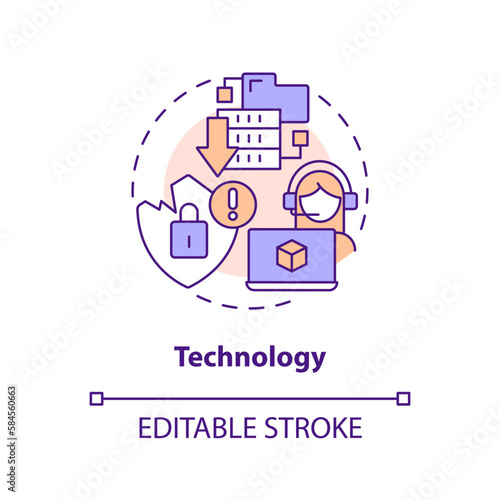 Technology concept icon. Data security issues. Supply chain disruption abstract idea thin line illustration. Isolated outline drawing. Editable stroke. Arial, Myriad Pro-Bold fonts used