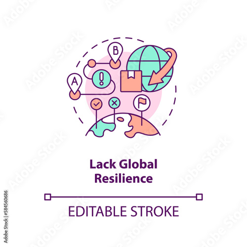 Lack global resilience concept icon. International relations. Supply chain challenge abstract idea thin line illustration. Isolated outline drawing. Editable stroke. Arial, Myriad Pro-Bold fonts used