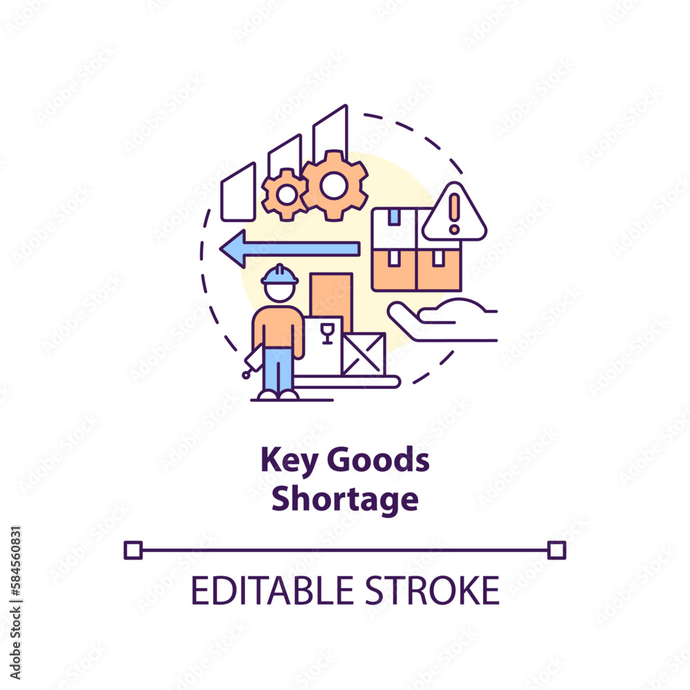 Key goods shortage concept icon. Consumption reduction. Vulnerability in supply chain abstract idea thin line illustration. Isolated outline drawing. Editable stroke. Arial, Myriad Pro-Bold fonts used