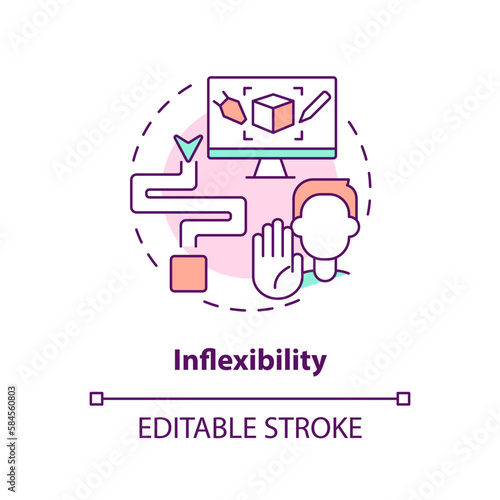 Inflexibility concept icon. Customers demands problems. Supply chain challenge abstract idea thin line illustration. Isolated outline drawing. Editable stroke. Arial, Myriad Pro-Bold fonts used