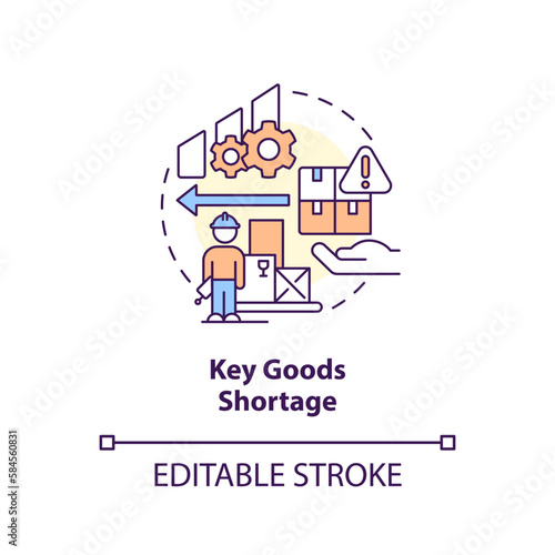 Key goods shortage concept icon. Consumption reduction. Vulnerability in supply chain abstract idea thin line illustration. Isolated outline drawing. Editable stroke. Arial, Myriad Pro-Bold fonts used