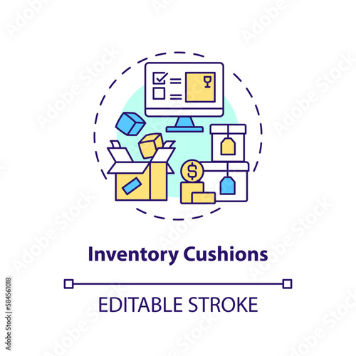 Inventory cushions concept icon. Parts storage. Key supply chain strategy abstract idea thin line illustration. Isolated outline drawing. Editable stroke. Arial, Myriad Pro-Bold fonts used