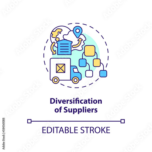 Diversification of suppliers concept icon. Key supply chain strategy abstract idea thin line illustration. Isolated outline drawing. Editable stroke. Arial, Myriad Pro-Bold fonts used