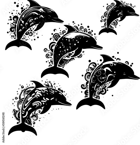 Black dolphin, dolphins, vector patters