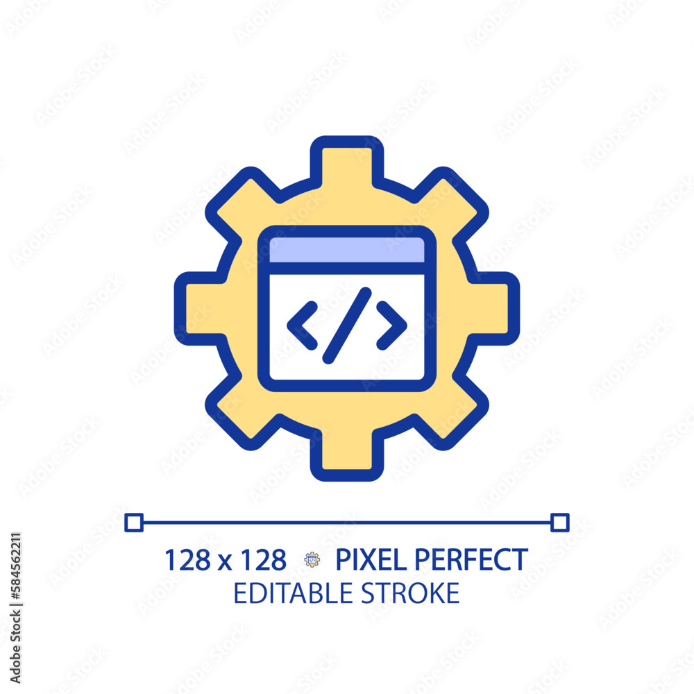 STEM in coding in pixel perfect RGB color icon. App development studying process. Programming courses for students. Isolated vector illustration. Simple filled line drawing. Editable stroke