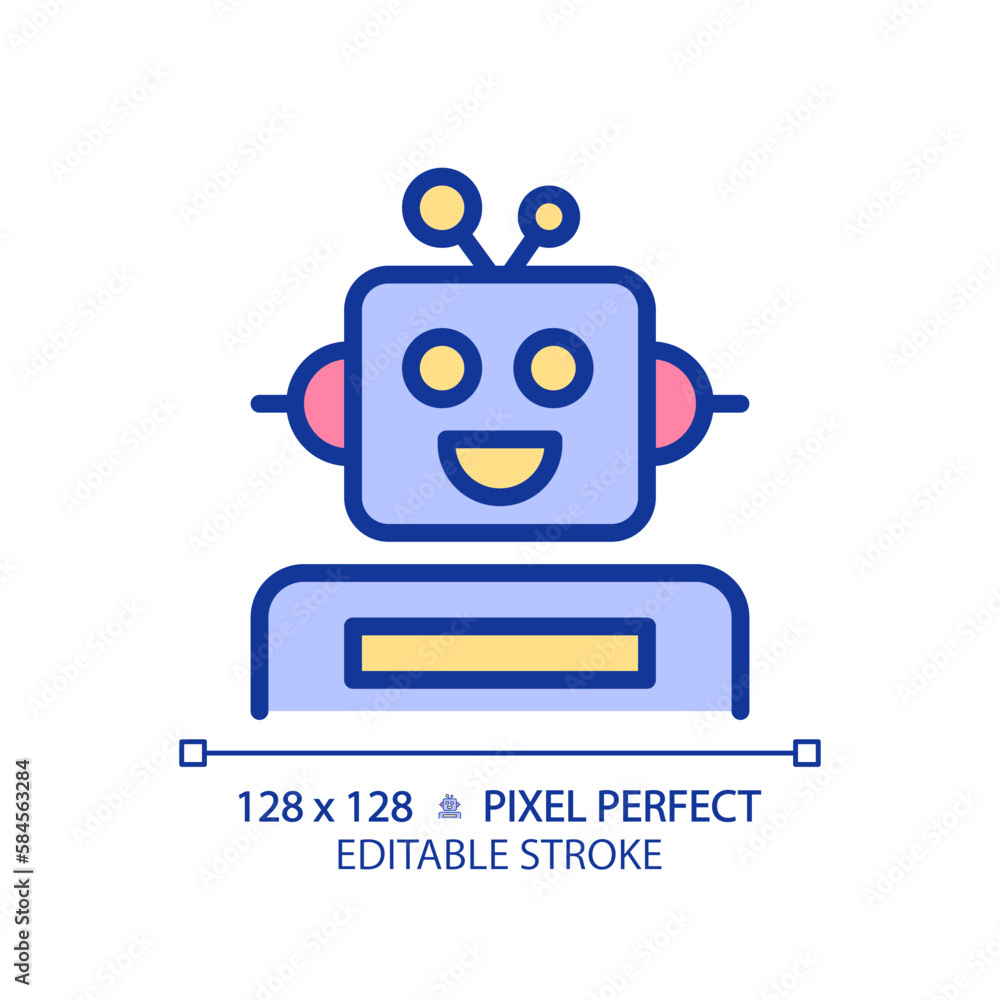 Naklejka premium Robotics and STEM pixel perfect RGB color icon. Construct simple machines. Students technological skills. Education system. Isolated vector illustration. Simple filled line drawing. Editable stroke