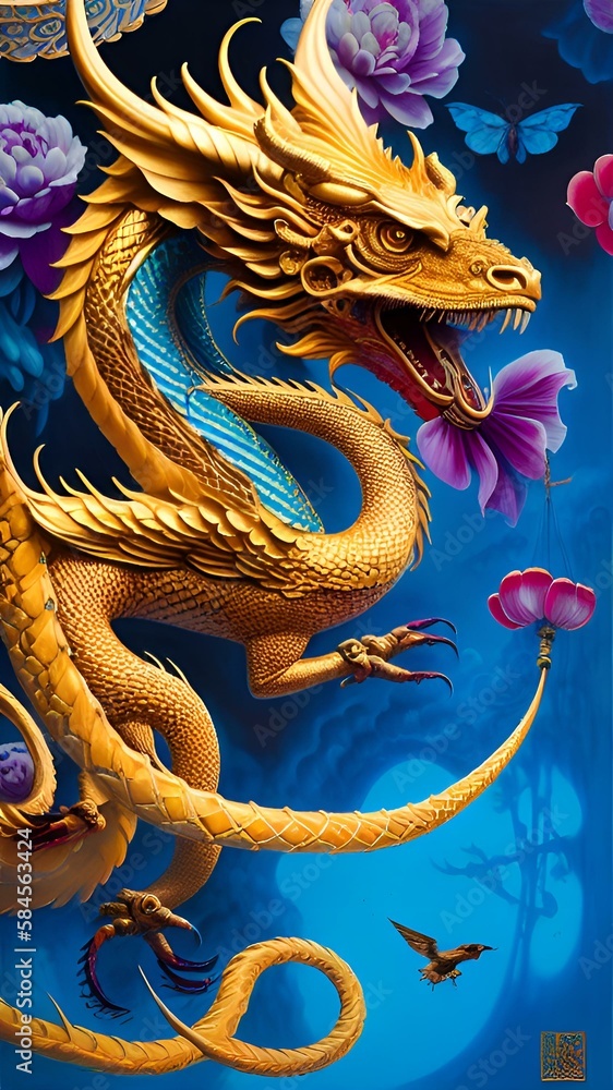 custom made wallpaper toronto digitalA fantastic fairy-tale dragon. Generated by AI. The theme of the Chinese New Year of astrology and horoscopes. Fantasy style