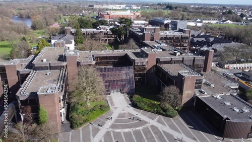 Aerial shot of the University of Limerick. County Limerick, Ireland. Shot taken by drone flying over the campus to the main building. photo