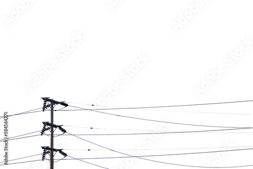Isolated electric pole and wires on a blank background photo