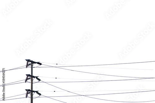 Schilderij op canvas Isolated electric pole and wires on a blank background