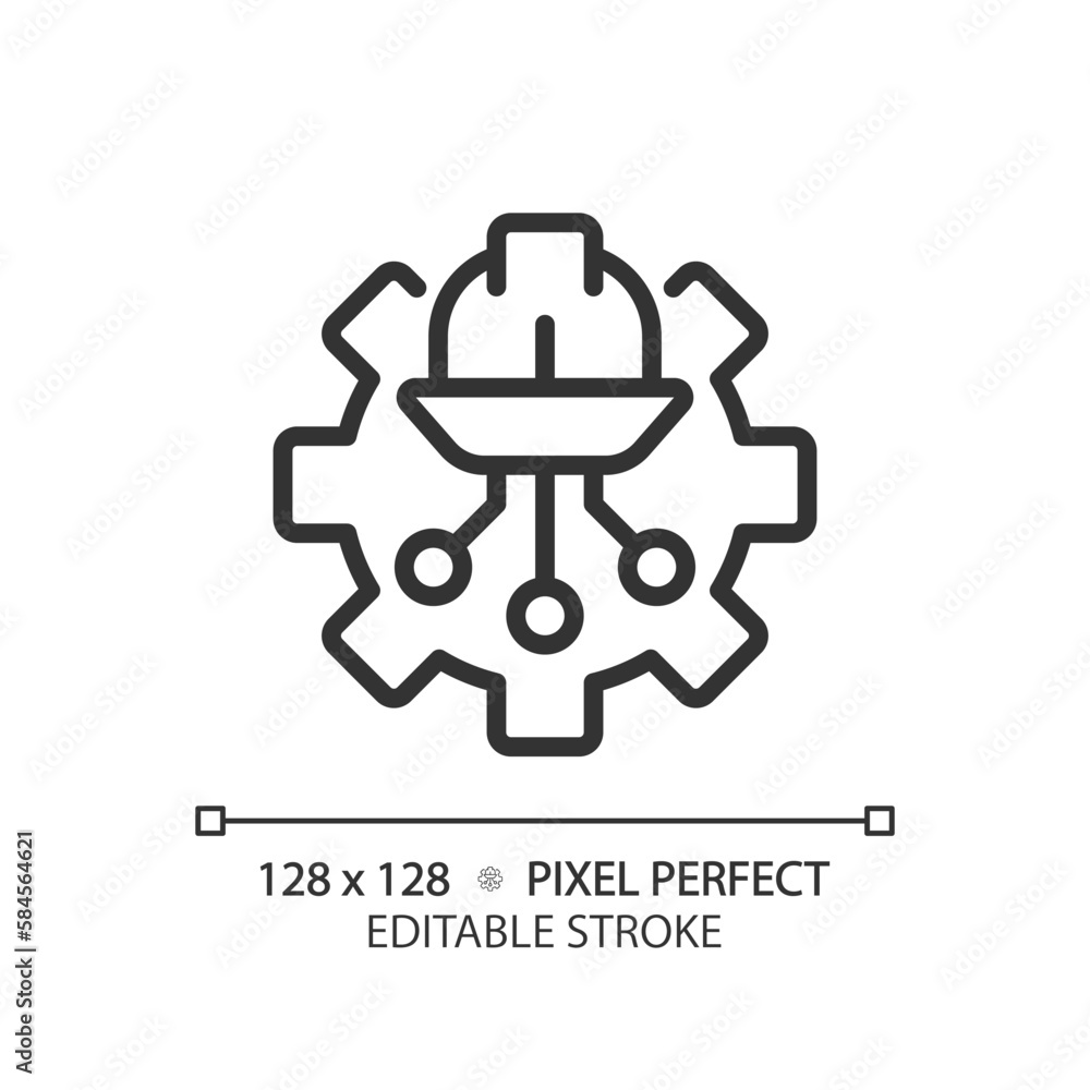 STEM in engineering pixel perfect linear icon. Improvement of networks building. Digital technology settings. Thin line illustration. Contour symbol. Vector outline drawing. Editable stroke STEM in engineering pixel perfect linear icon. Improvement of networks building. Digital technology settings. Thin line illustration. Contour symbol. Vector outline drawing. Editable stroke