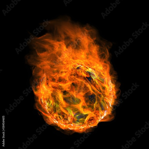 ball of fire on black background. glowing magma sphere. fireball. large sphere of red energy. fantasy game spell icon. Generative AI.