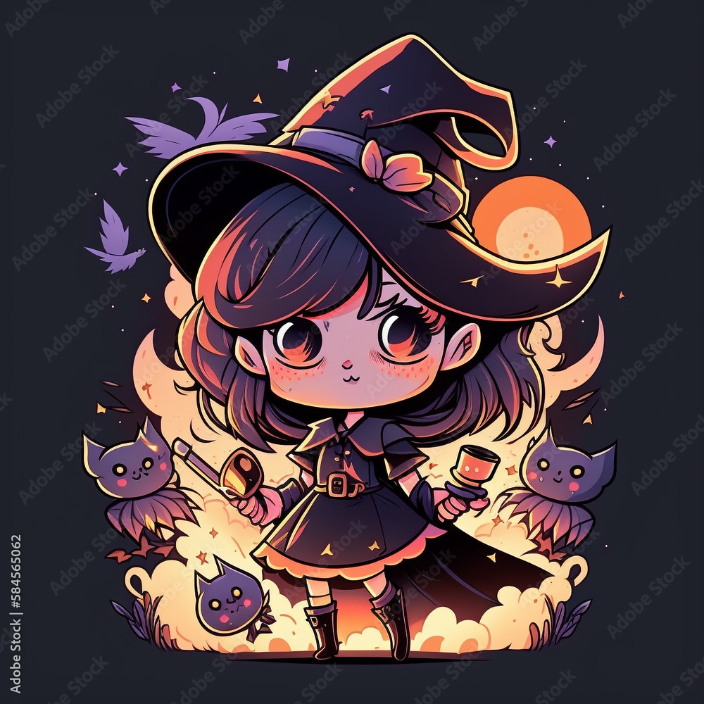 Halloween witch with a baby ghost, halloween character, T-shirt design.