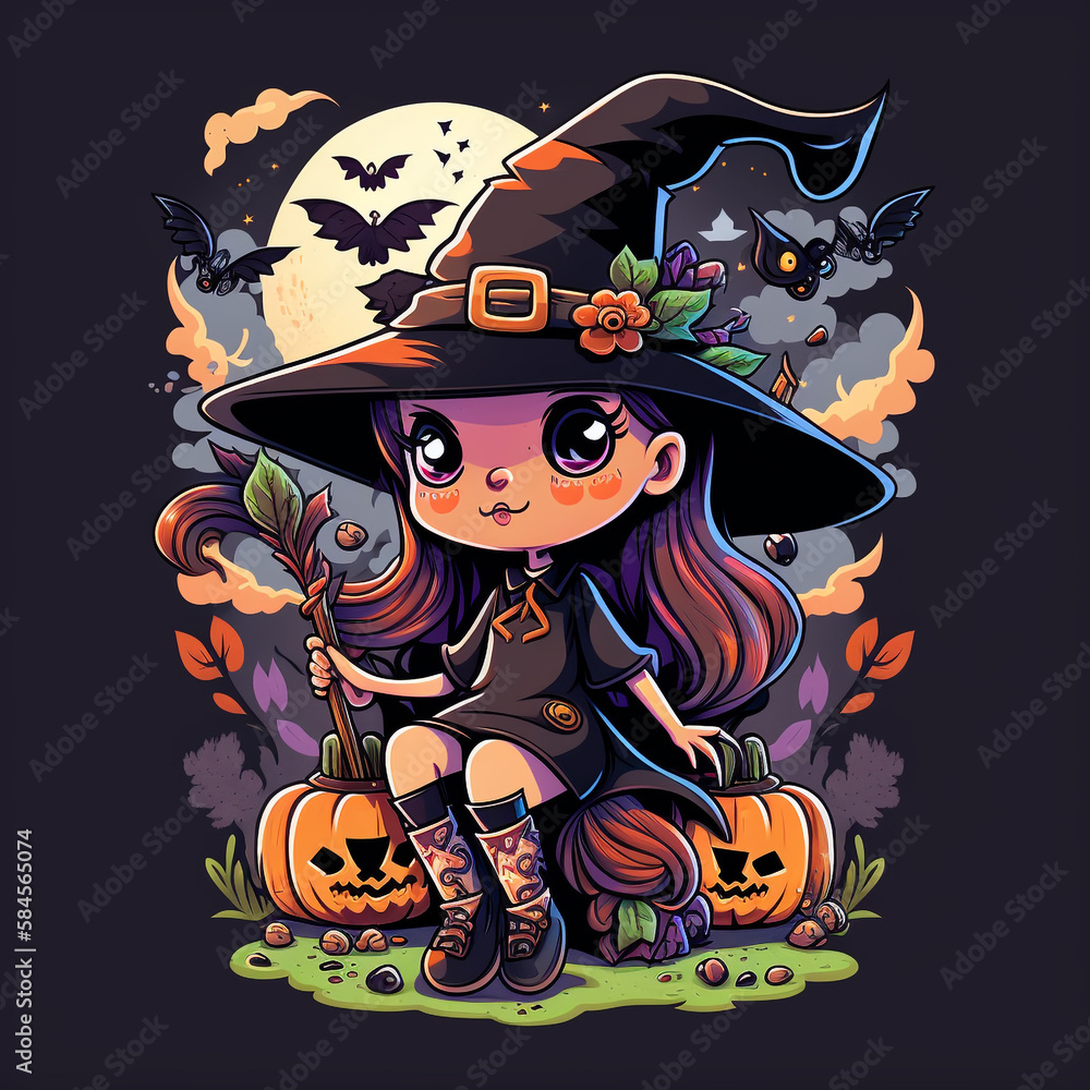 Halloween witch with a pumpkin, halloween character, T-shirt design.