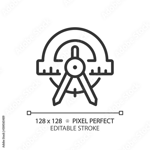 STEM in geometry pixel perfect linear icon. Shapes studying method. School course strategy. Education facility. Thin line illustration. Contour symbol. Vector outline drawing. Editable stroke
