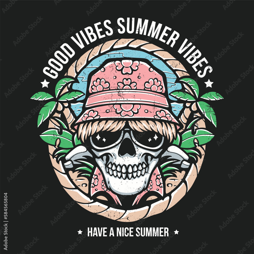 summer skull on beach wearing sunglasses