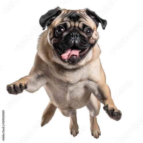 happy pug dog jumping  transparent background png