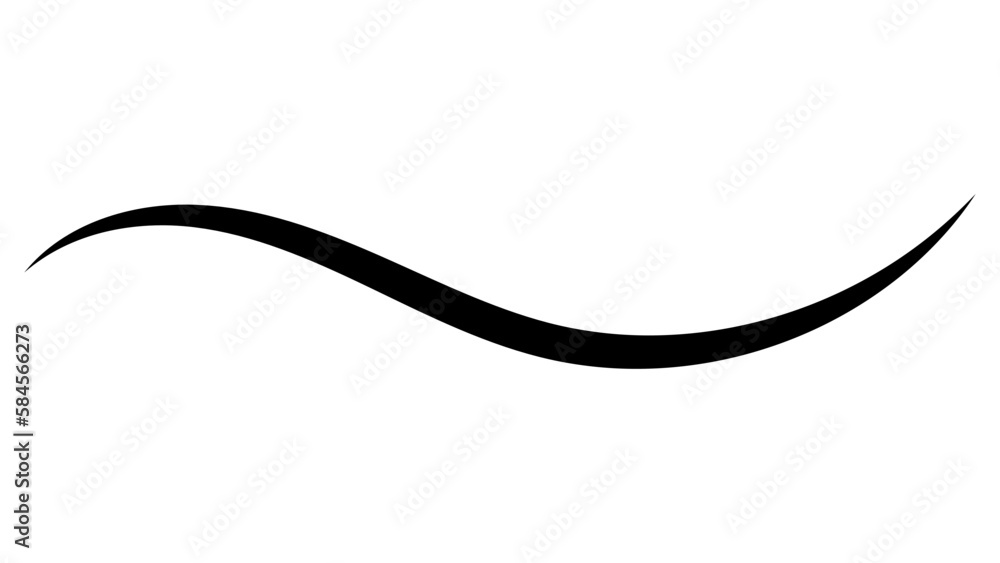 Swoosh line underline, curly calligraphy stroke, elegant decoration drawn swirl