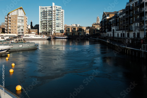 View of frozen Limehouse Basin in London. photo