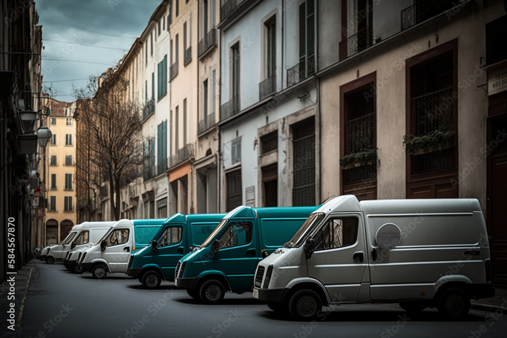 Delivery vans in a row with space