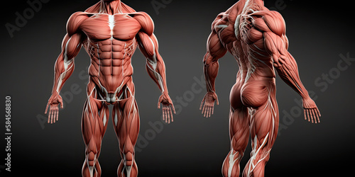 Fotografia Male Muscular System Anatomy, human body - Generative AI