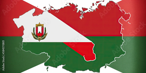 Map of Belarus in flag colors - red and green with a white stripe - Generative AI photo