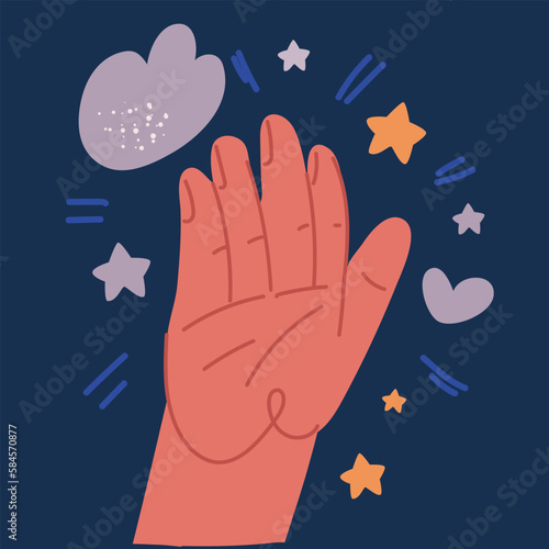 Cartoon vector illustration of character hand goodwill gesture. Open outstretched hand, showing five fingers, extended in greeting.