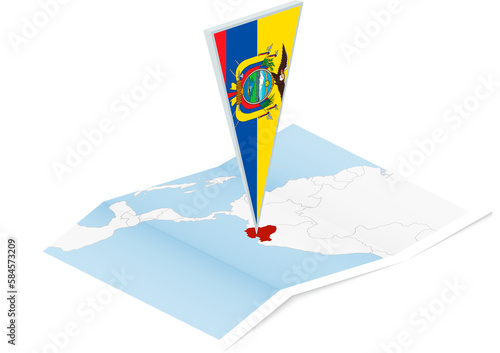 Ecuador map with triangular flag in Isometric style