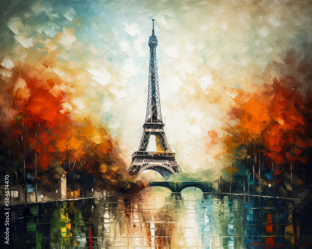 the Eiffel tower, abstract impressionism style illustration. ai generative