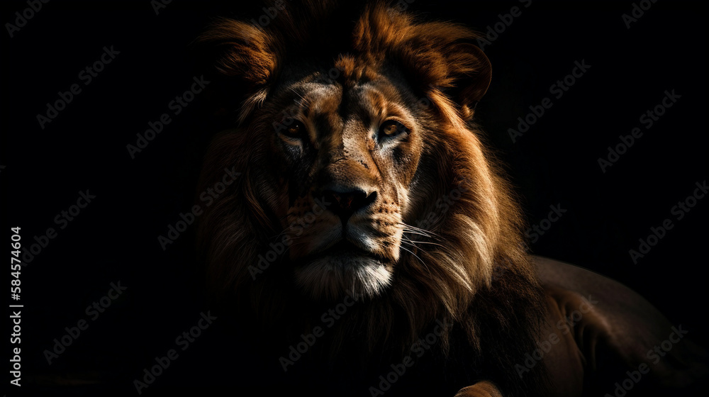 Naklejka premium lion in the dark background