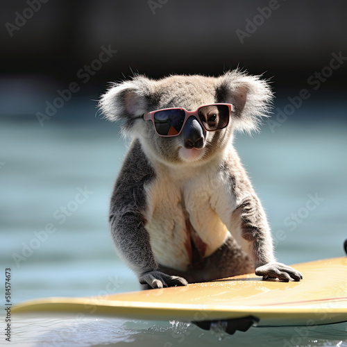 koala on surfboard wearing shades, generated AI, generated, AI © dan