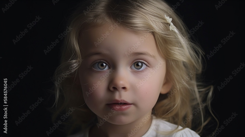 Schönes Kind Gesicht blickt in die Kamera im Fotostudio Nahaufnahme, ai generativ Schönes Kind Gesicht blickt in die Kamera im Fotostudio Nahaufnahme, ai generativ
