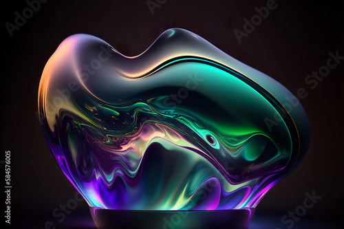 holographic iridescent neon curved wave in motion dark background, made by Ai
