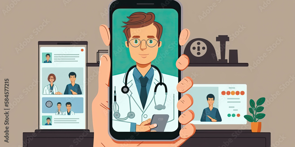 User video calling a doctor with healthcare app - Generative AI User video calling a doctor with healthcare app - Generative AI
