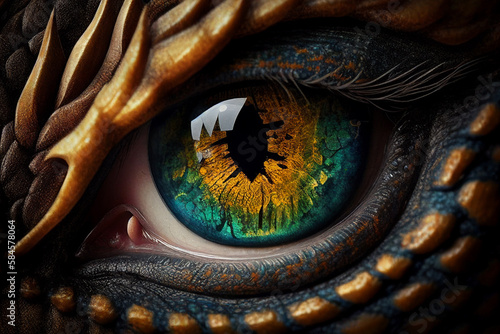eye of the dragon,beautiful fantasy dragon eye close up, monster eye, Generative AI