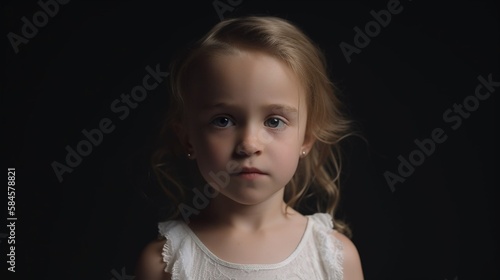 Schönes Kind Gesicht blickt in die Kamera im Fotostudio Nahaufnahme, ai generativ