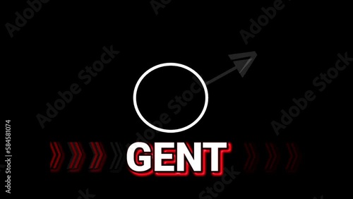 Gentlemen sign illustration with gent symbol for information direction with arrow. Colorful Neon flickering light  photo