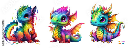 Rainbow Colored Baby Dragon, Colorful Dragon Baby, Generative AI