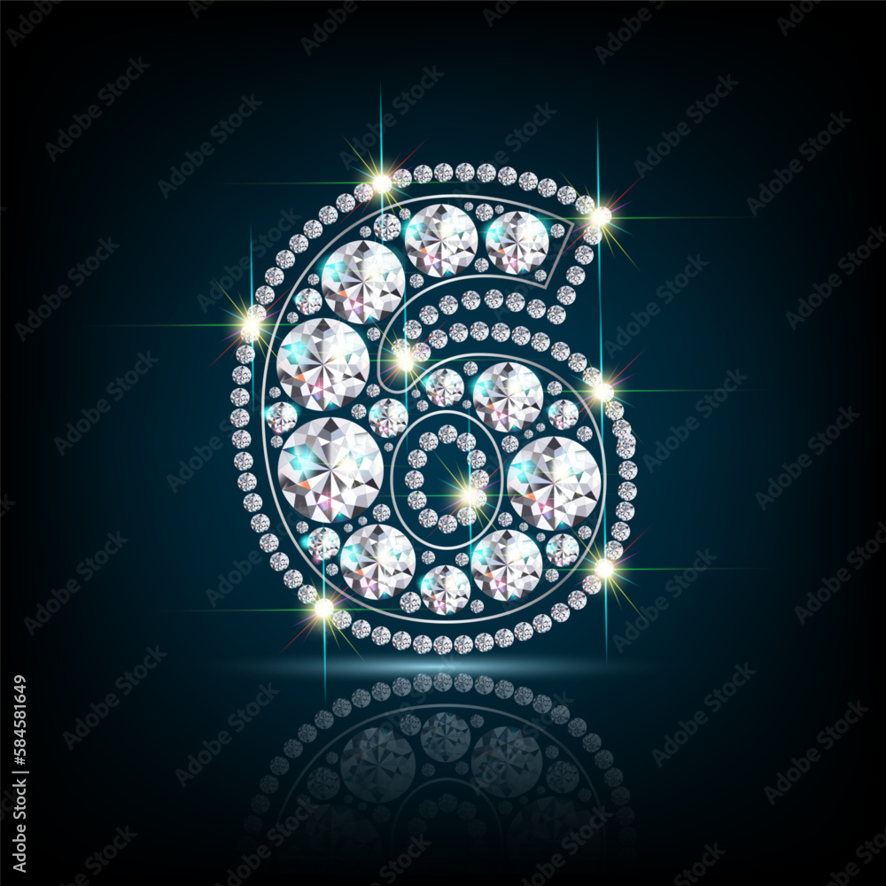 Obraz premium number six figure made of diamonds vector