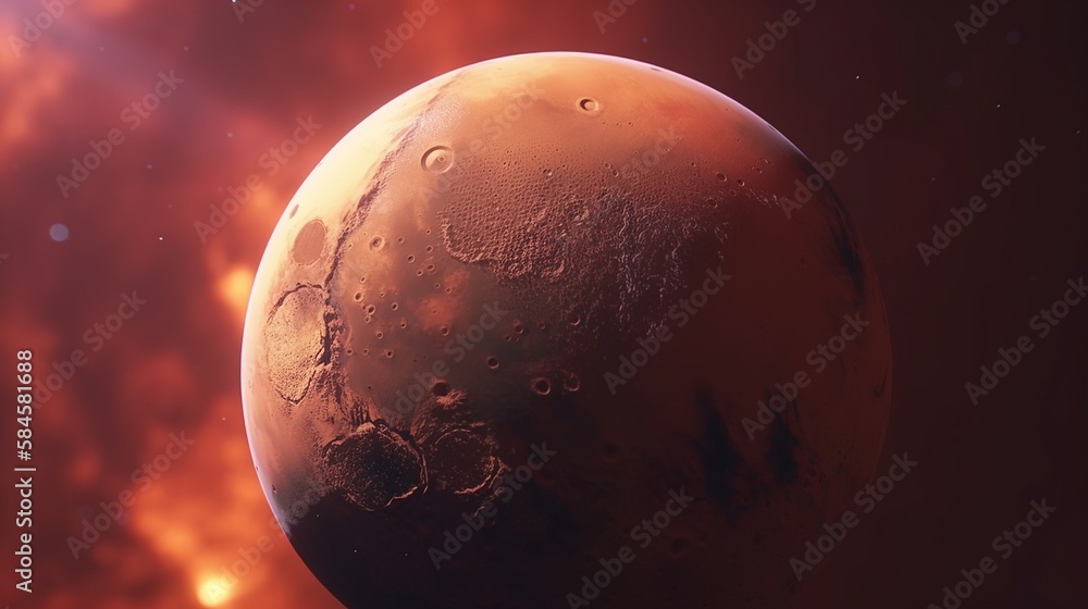 Rote Erde Planet mit Sonnenaufgang aus Sicht im All, ai generativ Rote Erde Planet mit Sonnenaufgang aus Sicht im All, ai generativ
