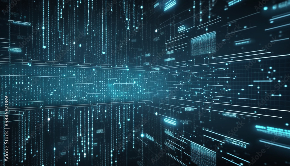 Digital binary code matrix background, scientific technology data binary code network conveying connectivity and data flood of modern digital age Digital binary code matrix background, scientific technology data binary code network conveying connectivity and data flood of modern digital age