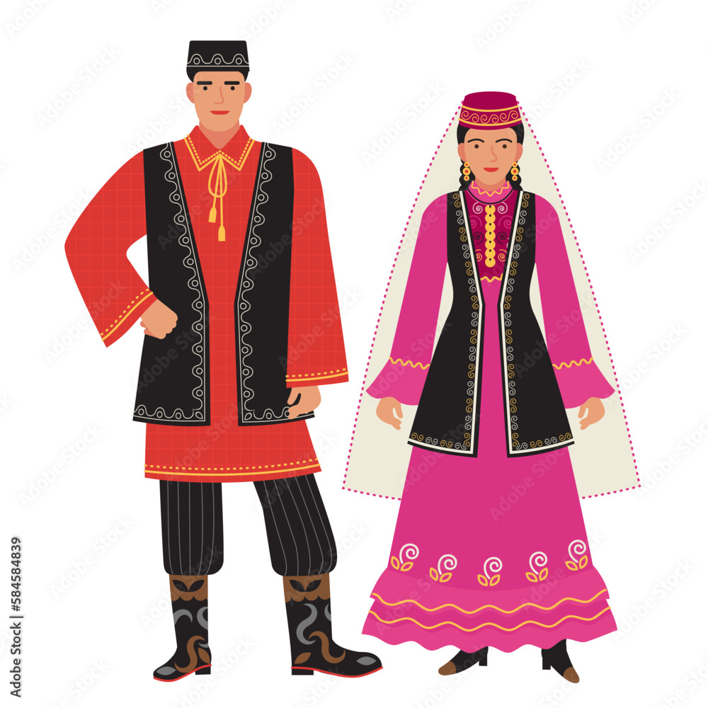 girl and young man in Tatar folk costume