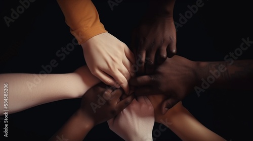 Hände gemeinsam greifend im Team für sozialen Zusammenhalt, ai generativ