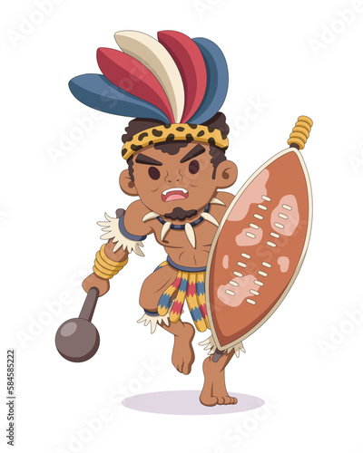 Cute style African zulu warrior cartoon illustration photo